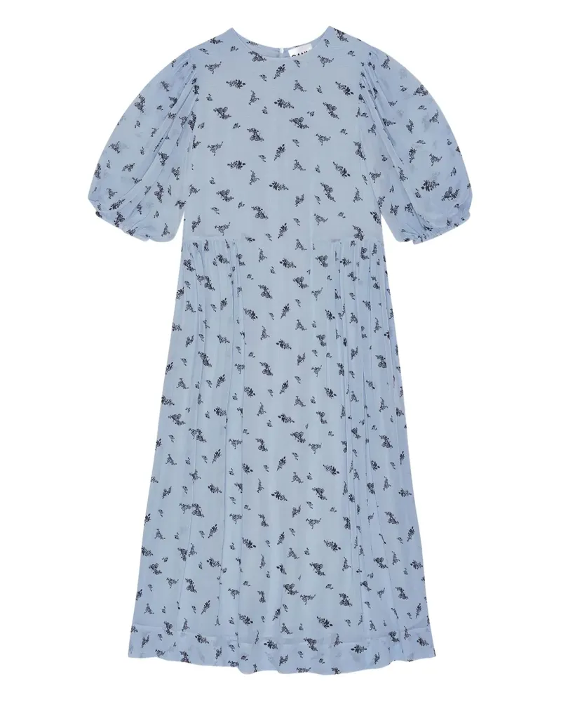 Ganni Kleid mit Puffärmeln - Blau Blau