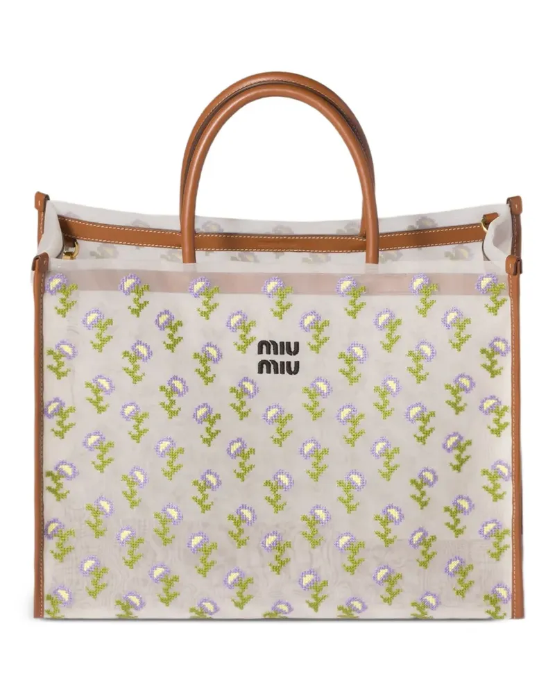 Miu Miu Bestickte Tasche aus Mesh - Weiß Weiß