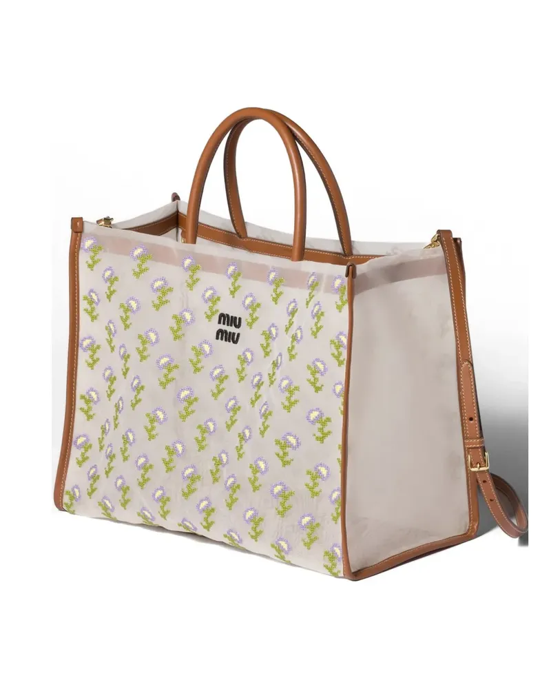 Miu Miu embroidered mesh shopping bag - Weiß Weiß