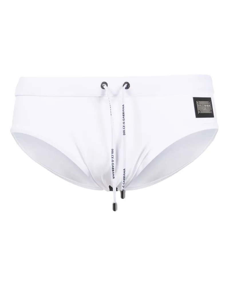 Dolce & Gabbana Badehose mit Logo-Schild - Weiß Weiß