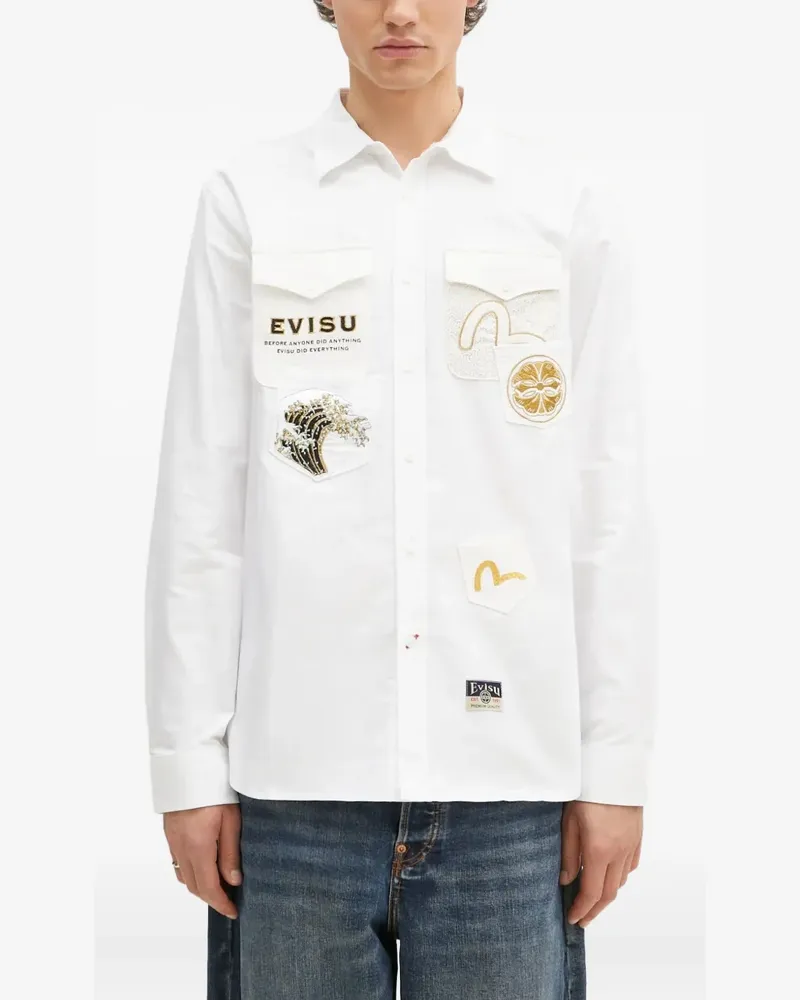 Evisu Hemd mit aufgestickter Tasche - Weiß Weiß