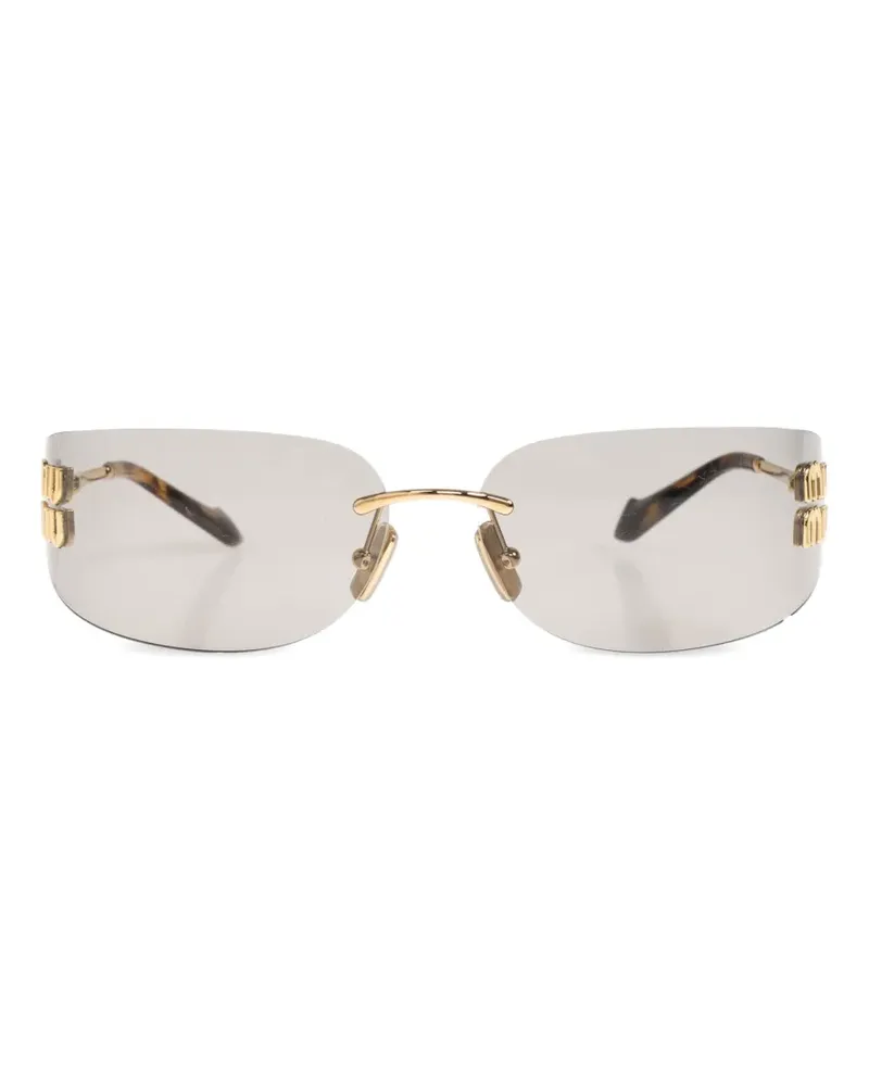 Miu Miu Eckige Sonnenbrille mit Logo-Schild - Gold Gold