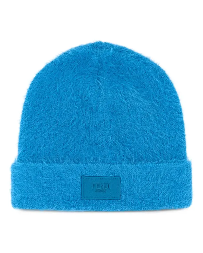 Fendi Hellblaue Beanie mit Logo-Patch Blau
