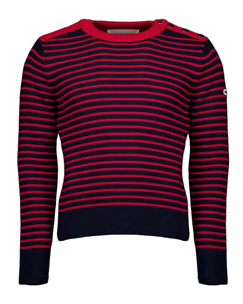 AMI Paris Gestreifter Pullover mit Knopfverschluss - Blau Blau