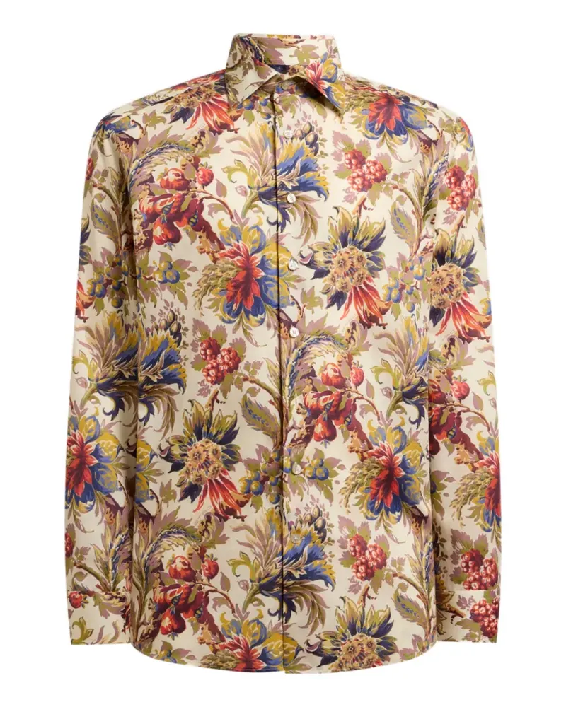 Etro cotton satin shirt with floral-motif - Nude Nude