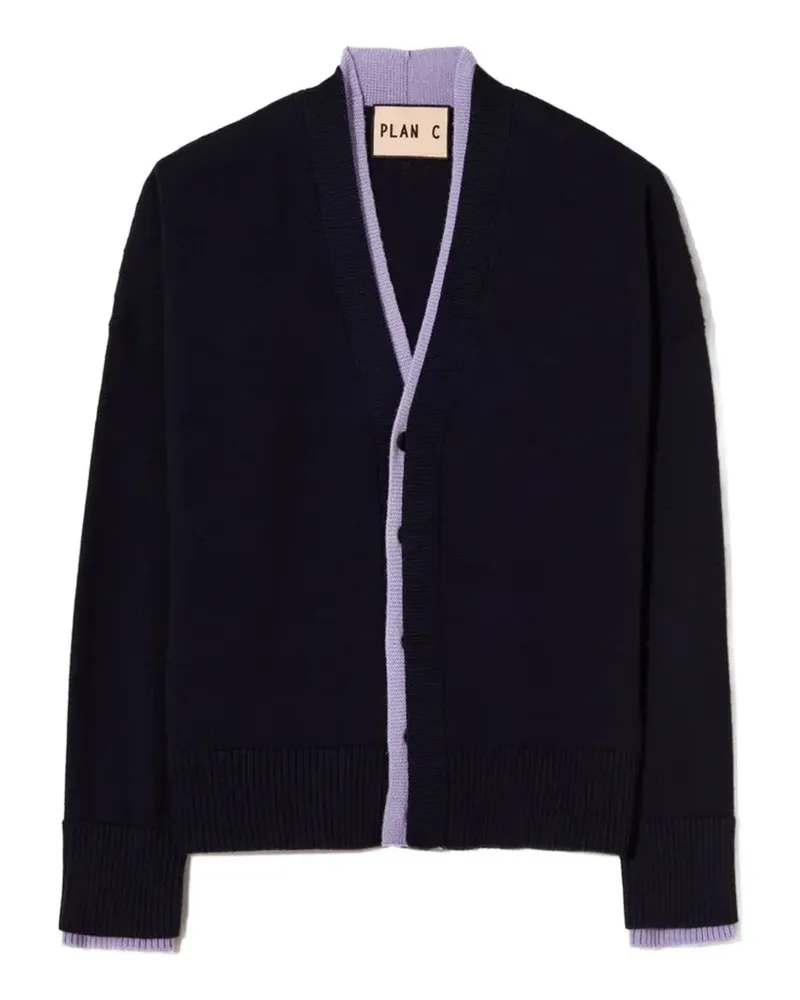 PLAN C Cardigan mit Kontrastborte - Blau Blau