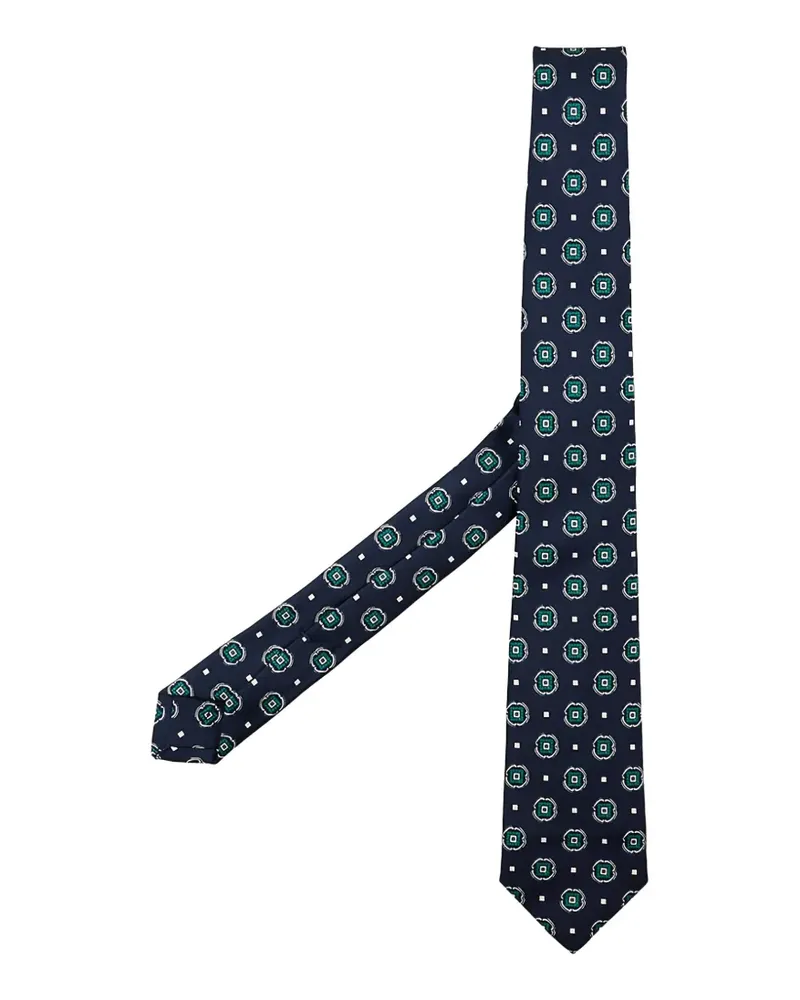 Kiton geometric-print silk tie - Blau Blau