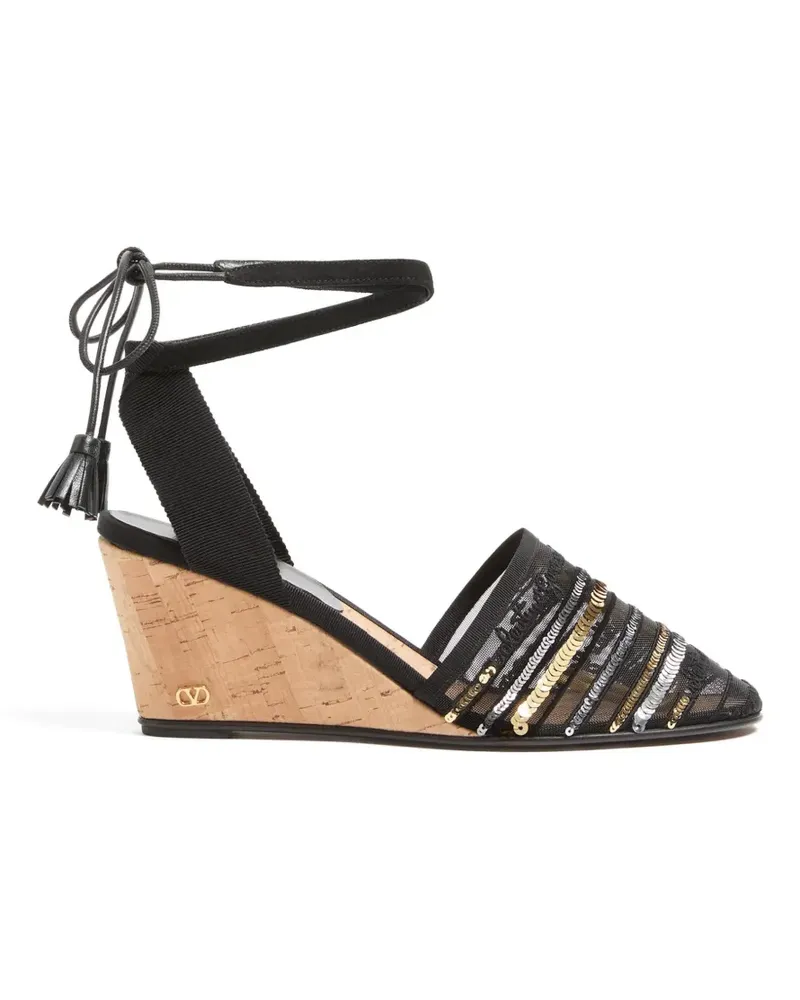 Valentino Garavani La Cruisette Wedge-Sandalen mit Pailletten 75mm - Schwarz Schwarz