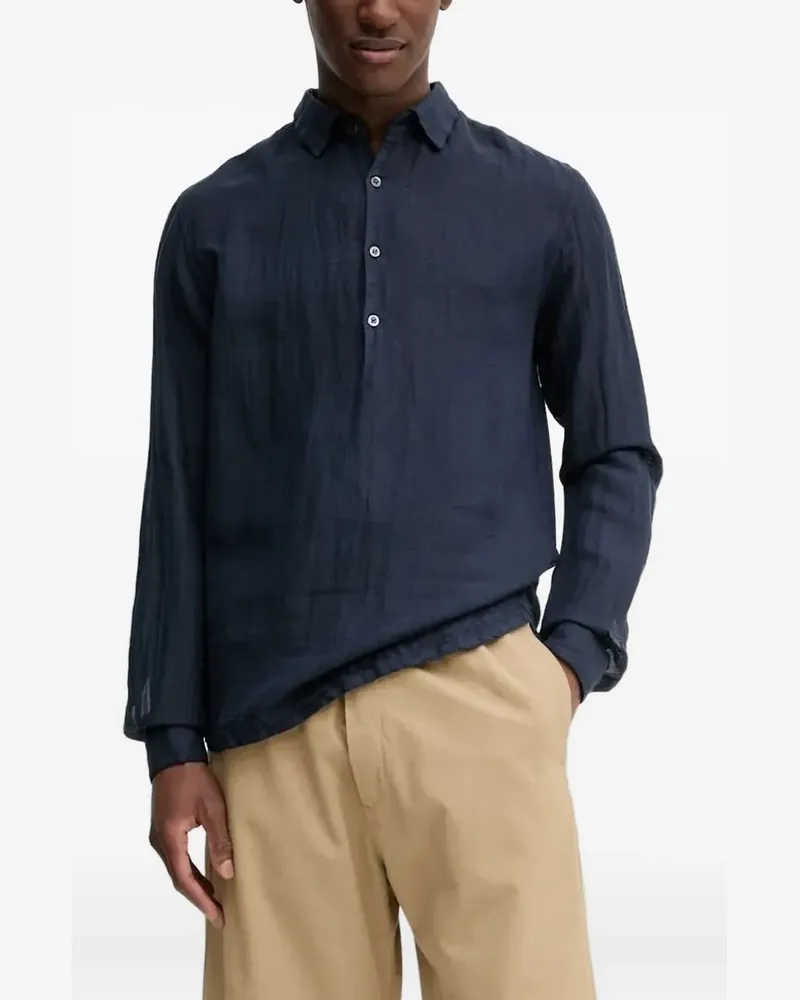 BARENA Strukturiertes Venezia Half-Button-Hemd - Blau Blau