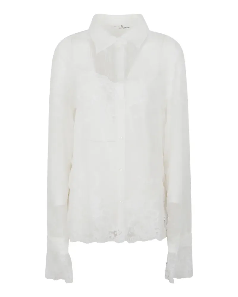 Ermanno Scervino lace-panelled silk shirt - Weiß Weiß