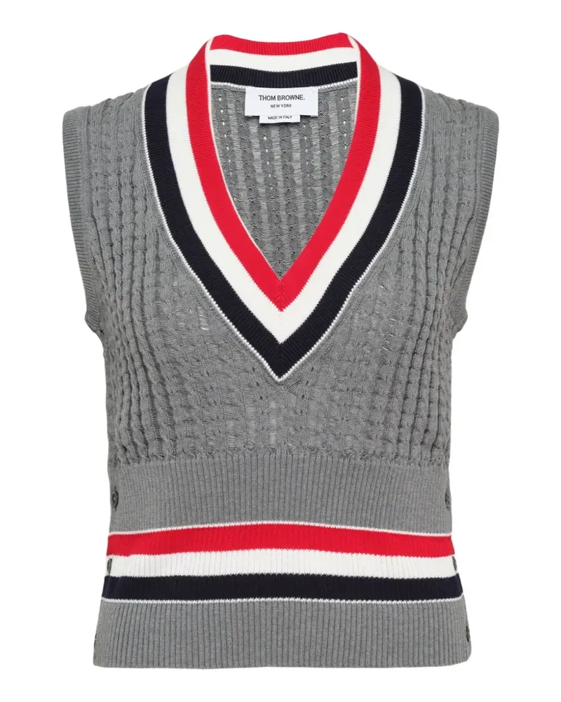 Thom Browne cricket RWB stripe cable-knit cotton shrunken vest - Grau Grau