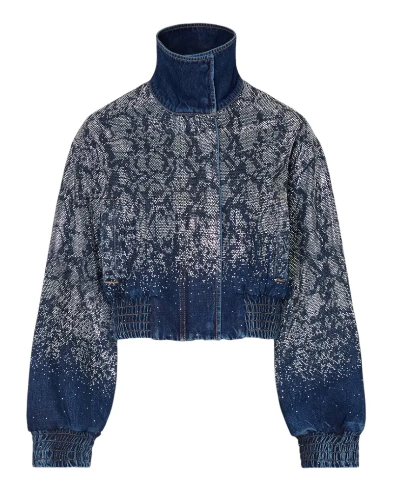Liu Jo cropped denim bomber with rhinestones - Blau Blau