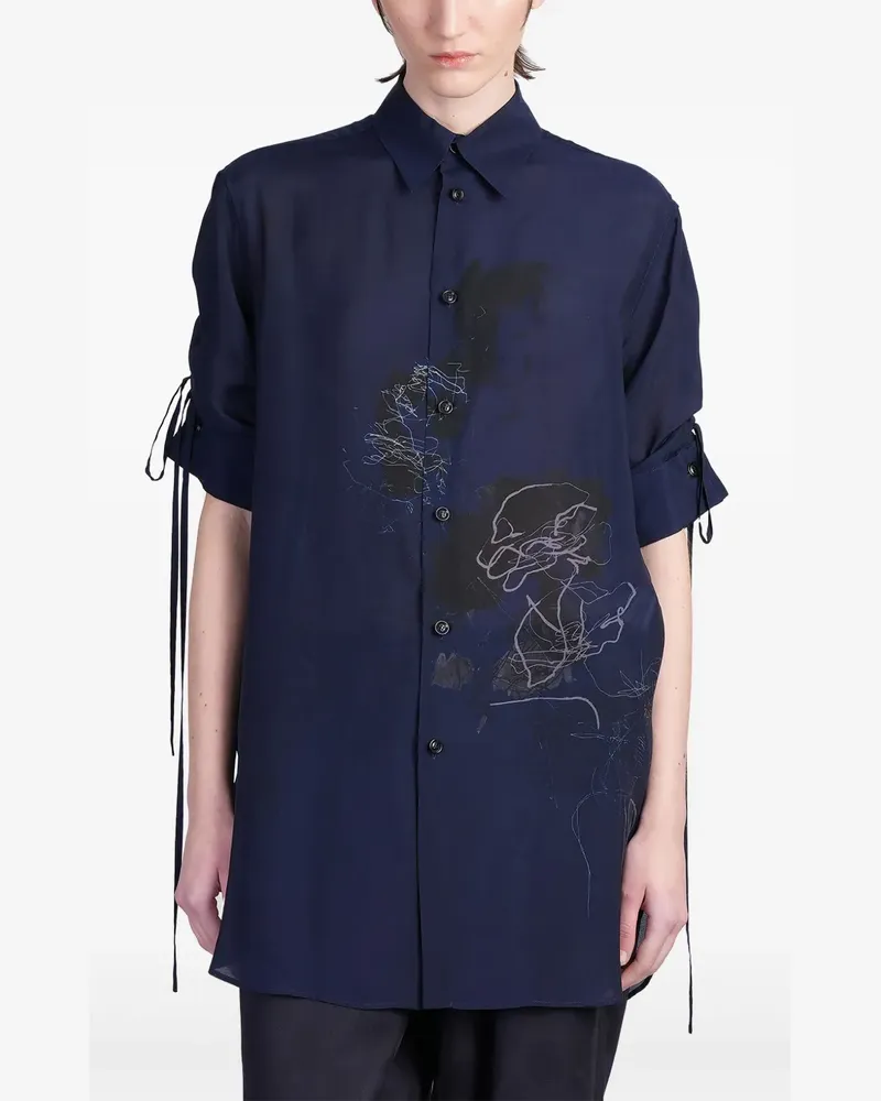 Yohji Yamamoto Hemd mit abstraktem Print - Blau Blau