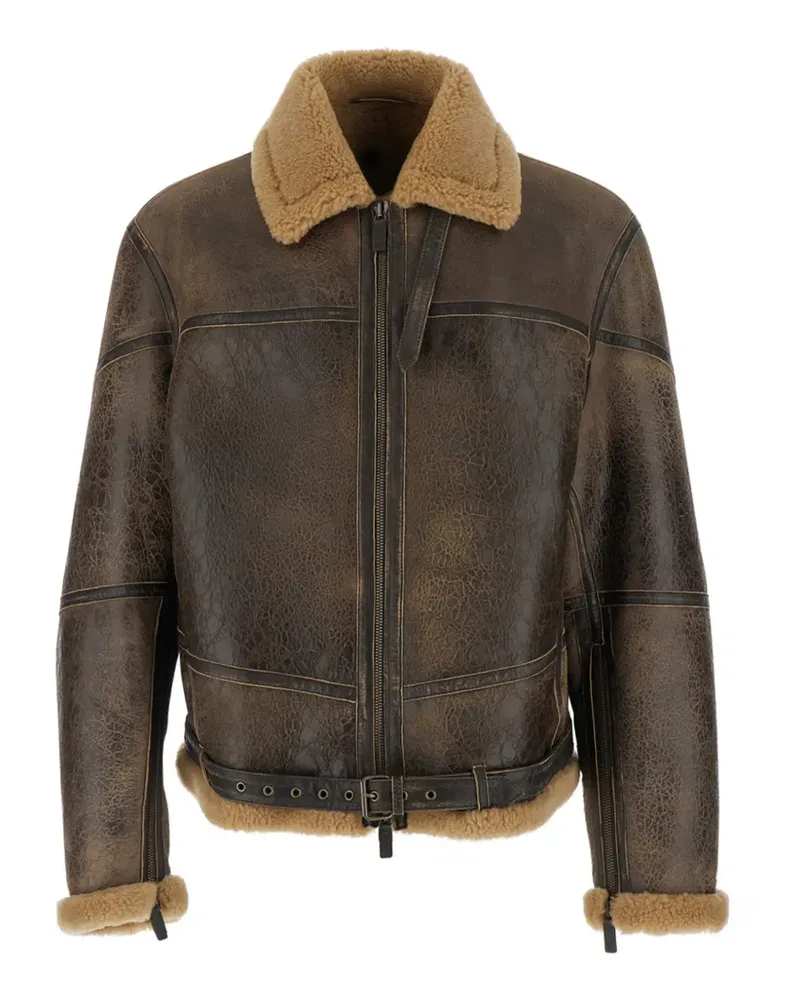 Emporio Armani Shearling-Lederjacke mit Riss-Effekt - Braun Braun