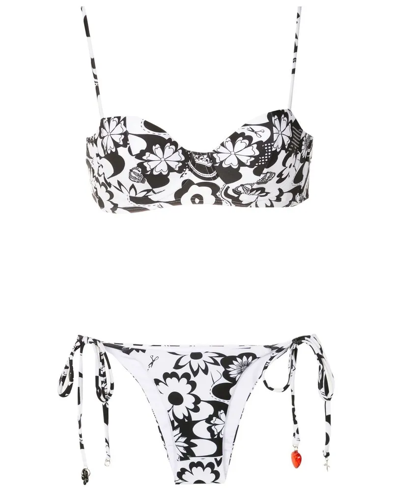 Amir Slama Bikini mit Blumen-Print - Schwarz Schwarz