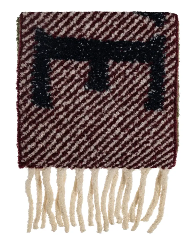Loewe Intarsien-Schal mit Fransen - Rot Rot