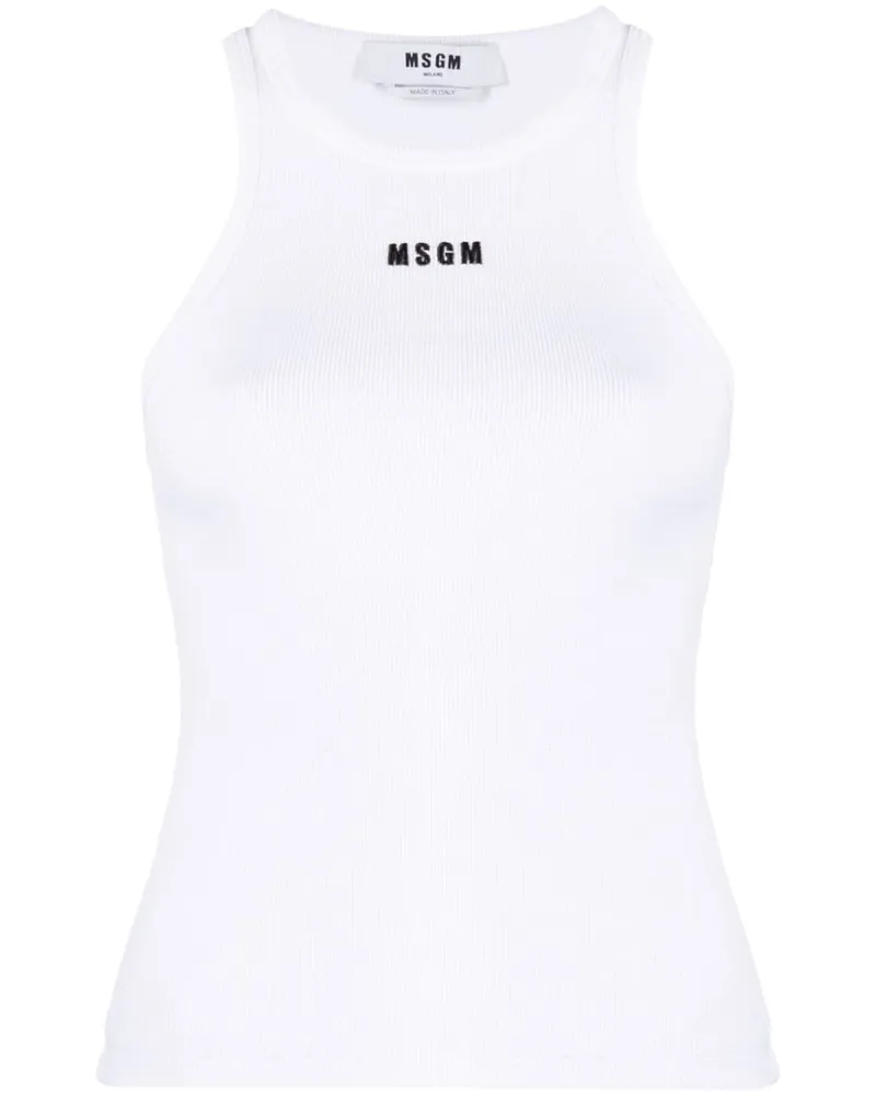 MSGM Geripptes Oberteil mit Logo - Weiß Weiß