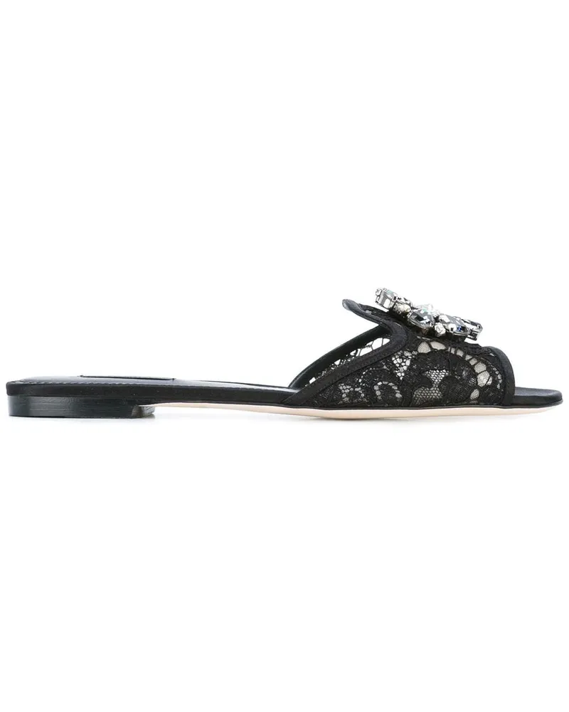 Dolce & Gabbana Rainbow Lace Sandalen mit Brosche - Schwarz Schwarz