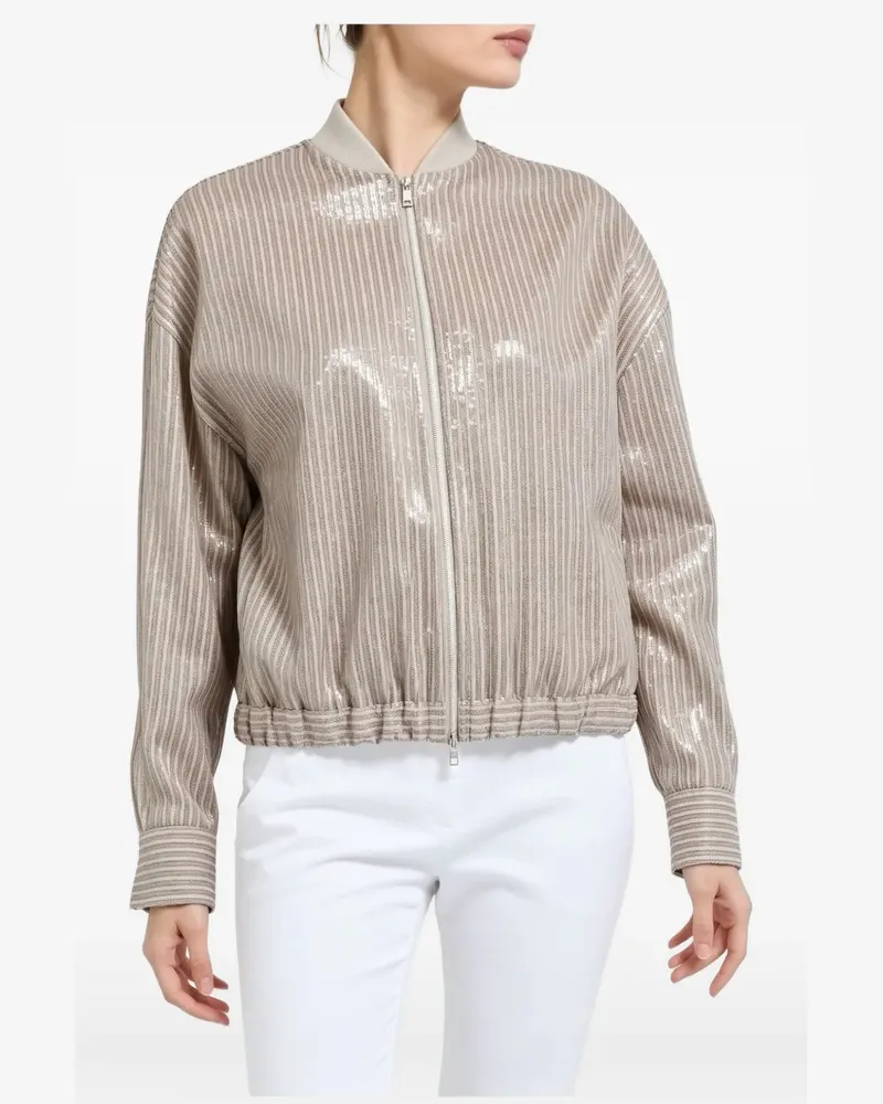 Brunello Cucinelli Gestreifte Bomberjacke mit Pailletten - Nude Nude