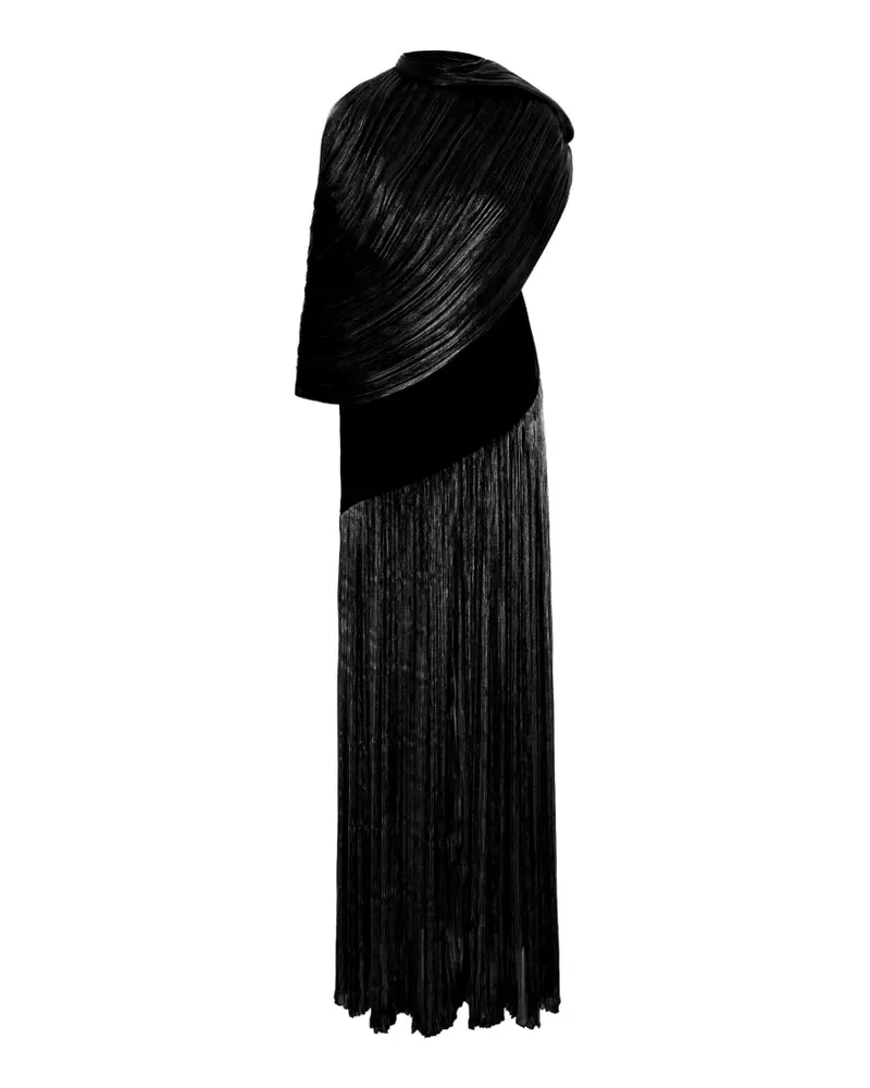 V:PM ATELIER Dusty pleated cape maxi dress - Schwarz Schwarz