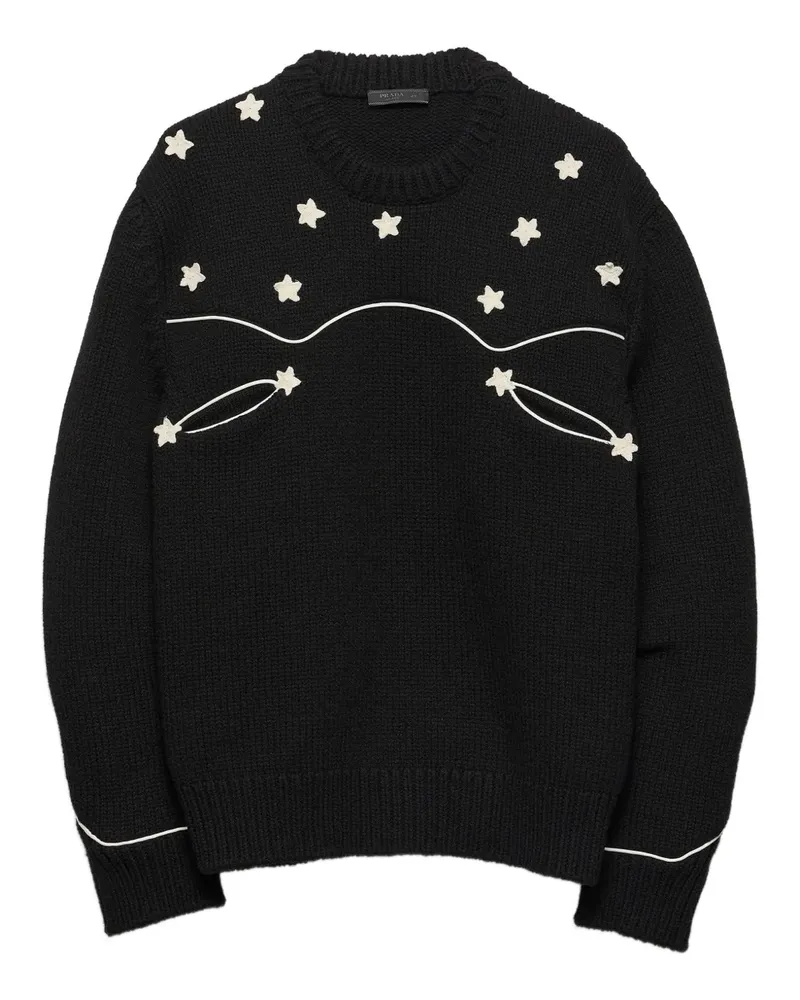 Prada Gerippter Pullover mit Sternstickerei - Schwarz Schwarz