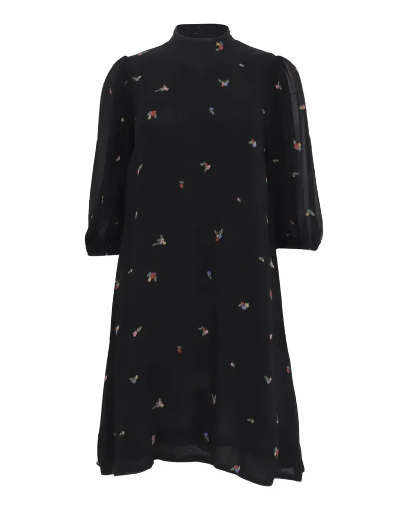 Ganni Gathered floral-print mini dress - Schwarz Schwarz