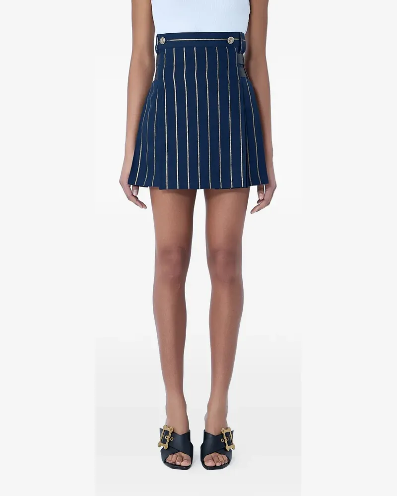 Vivienne Westwood striped button-detail pleated mini linen skirt - Blau Blau