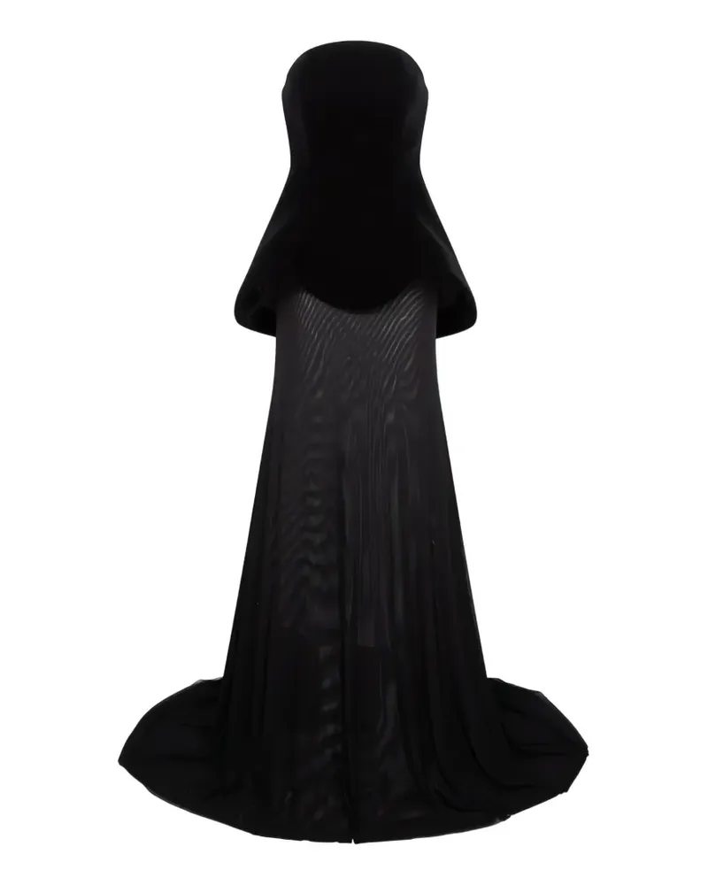 David Koma strapless mesh-skirt maxi dress - Schwarz Schwarz