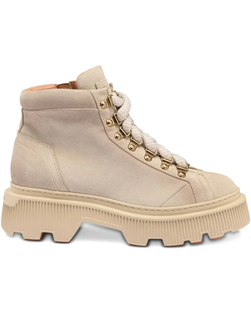 Santoni suede lug-sole hiking boots - Nude Nude