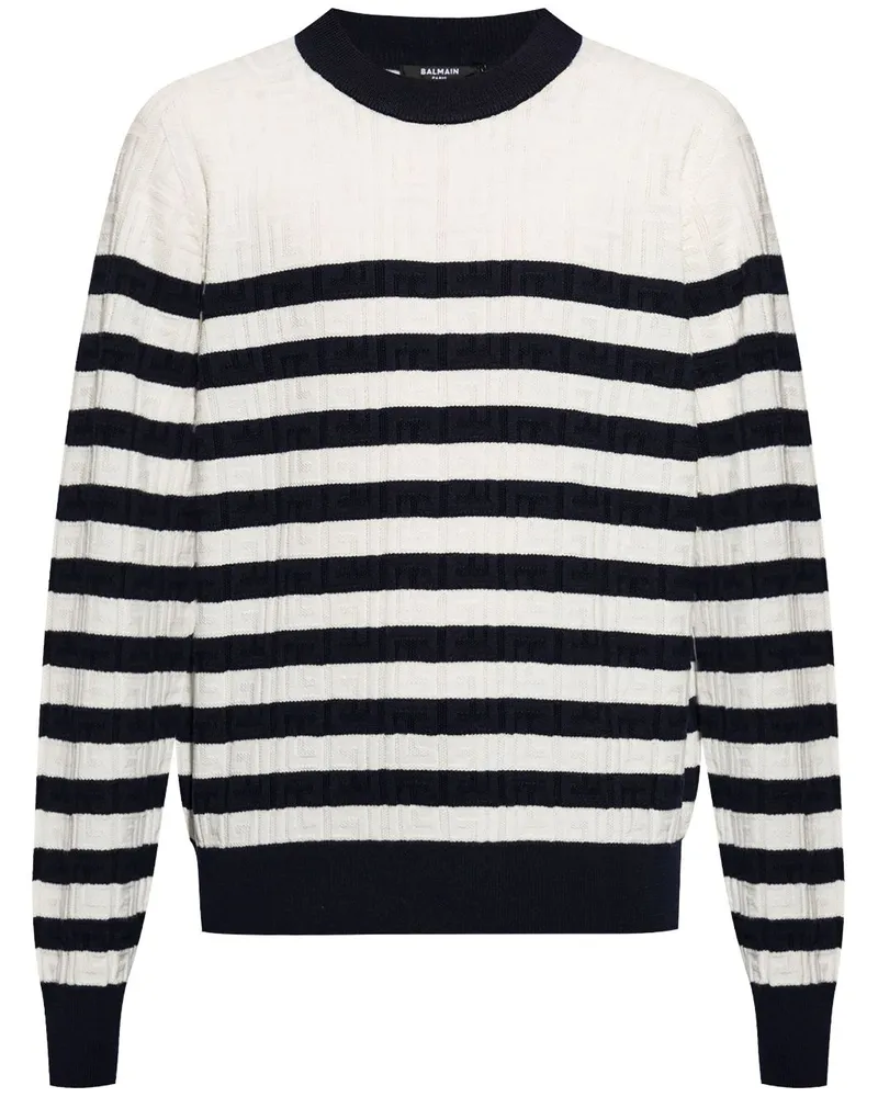 Balmain Gestreifter Pullover - Weiß Weiß