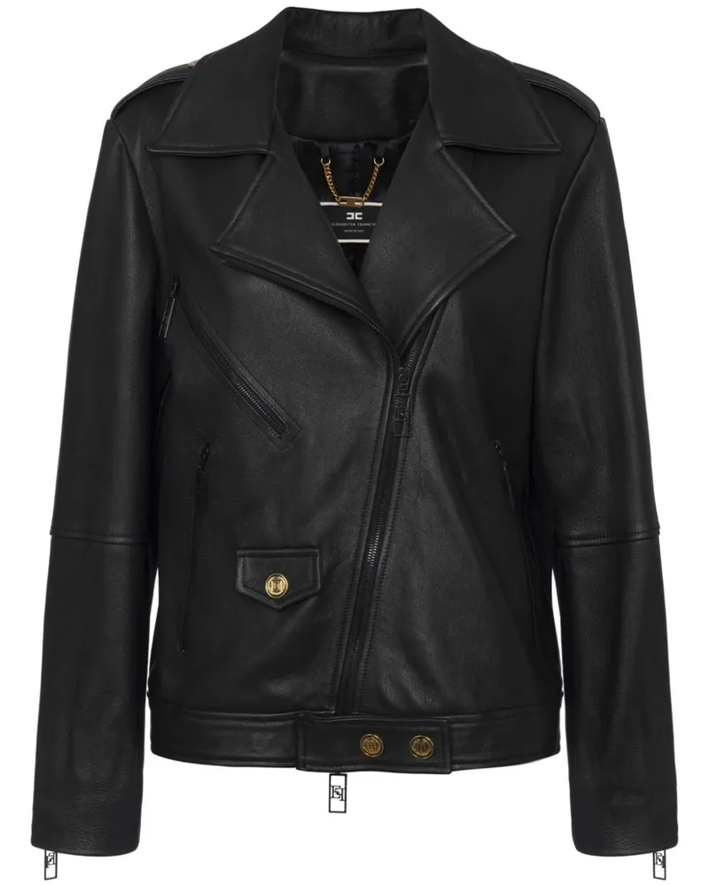 Elisabetta Franchi Bikerjacke aus Leder Schwarz