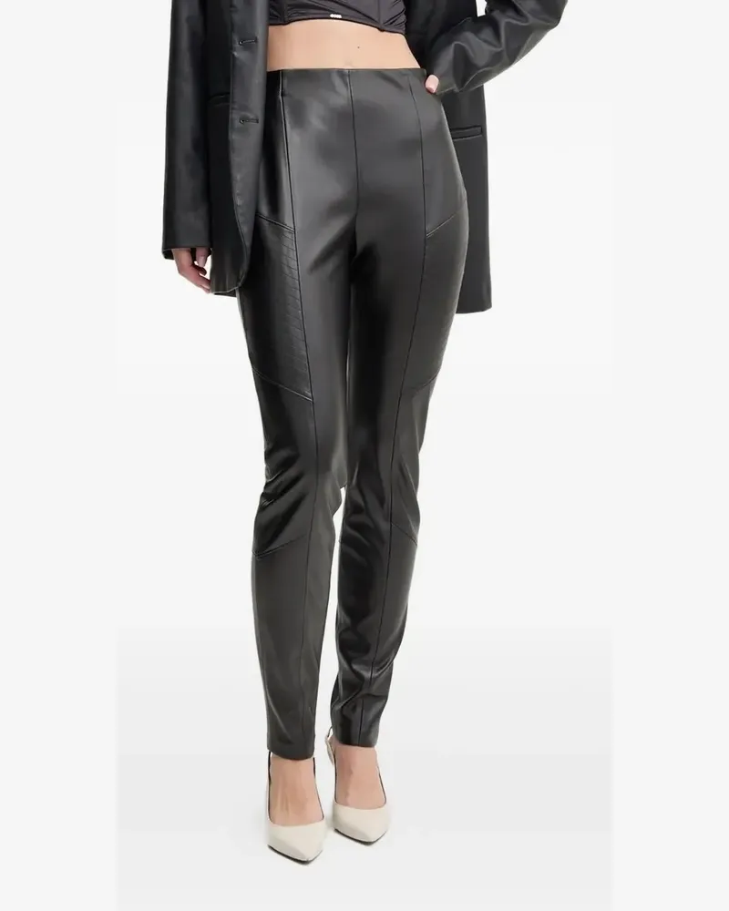 HUGO BOSS Lederhose mit Einsätzen - Schwarz Schwarz