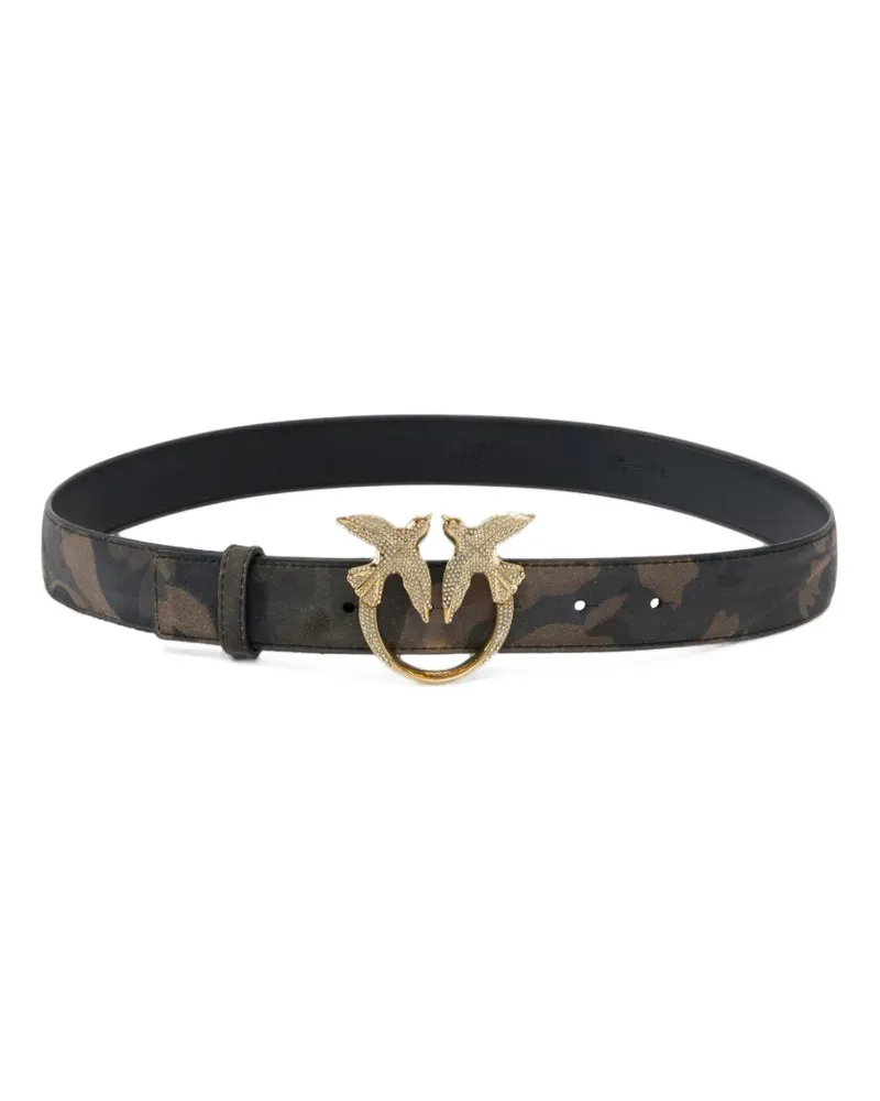 Pinko camouflage belt with Love Birds jewel buckle - Grün Grün