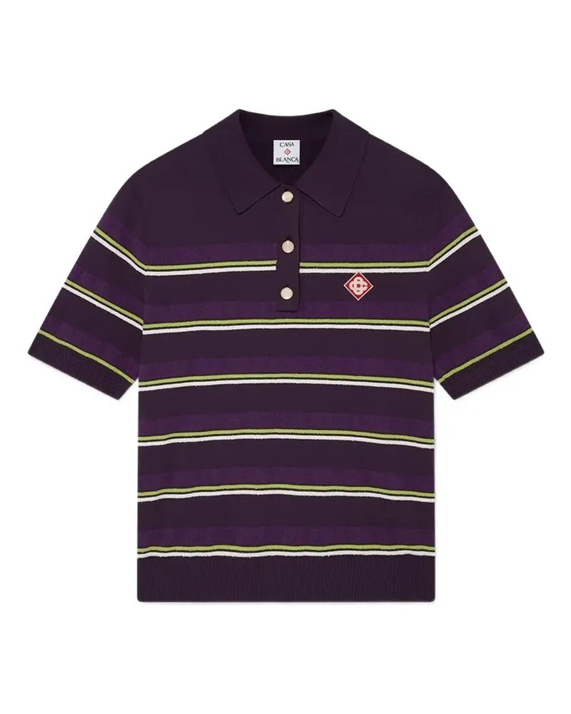 Casablanca Paris striped logo-patch polo shirt - Violett Violett