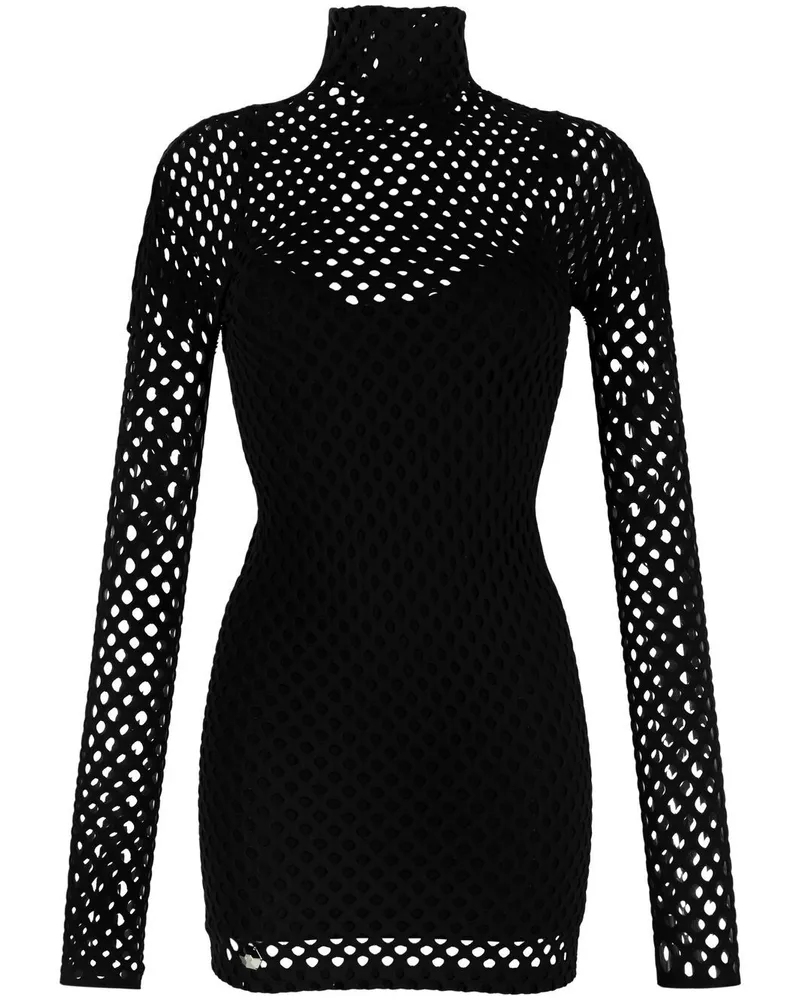 Philipp Plein Minikleid mit Mesh-Overlay - Schwarz Schwarz