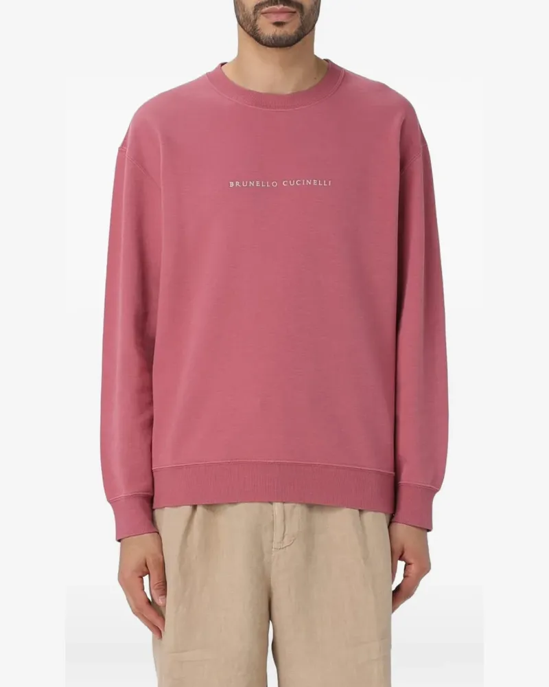 Brunello Cucinelli logo-print crew-neck sweater - Rosa Rosa