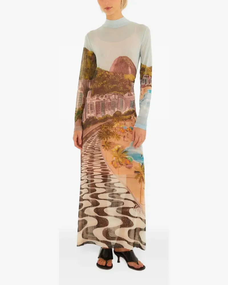 FARM Rio Langärmeliges Maxikleid mit Print - Nude Nude