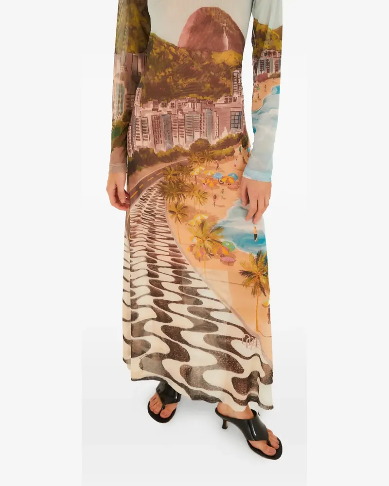 FARM Rio long-sleeve printed maxi dress - Nude Nude