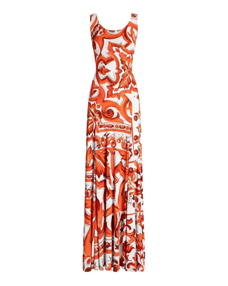 Dolce & Gabbana Langes Organzine mit Majolika-Print - Orange Orange