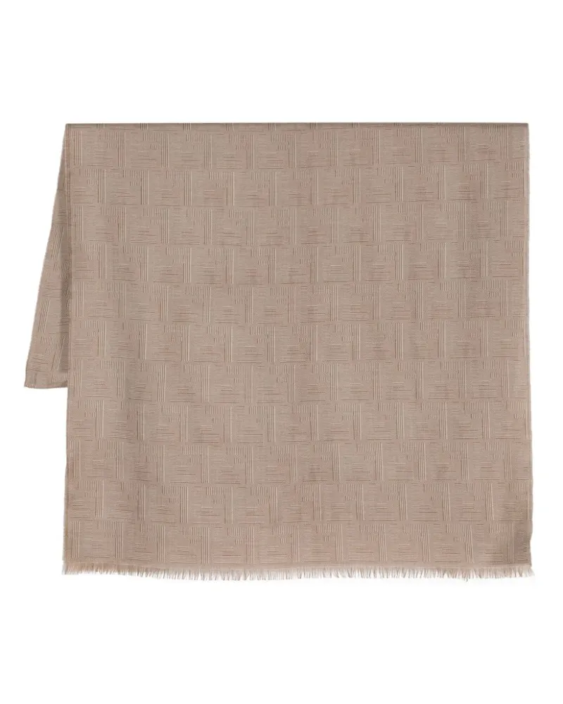 Fendi Ausgefranster Schal mit FF-Muster - Braun Braun