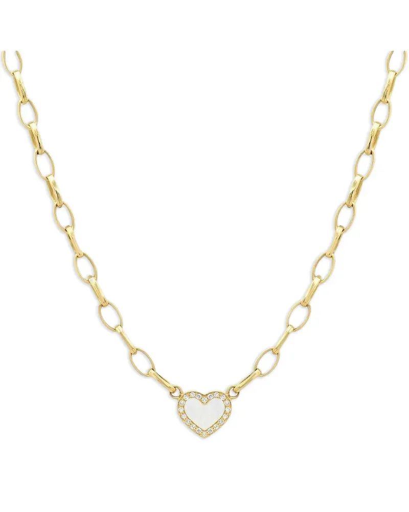 Jennifer Meyer Edith diamond pearl heart necklace - Gold Gold