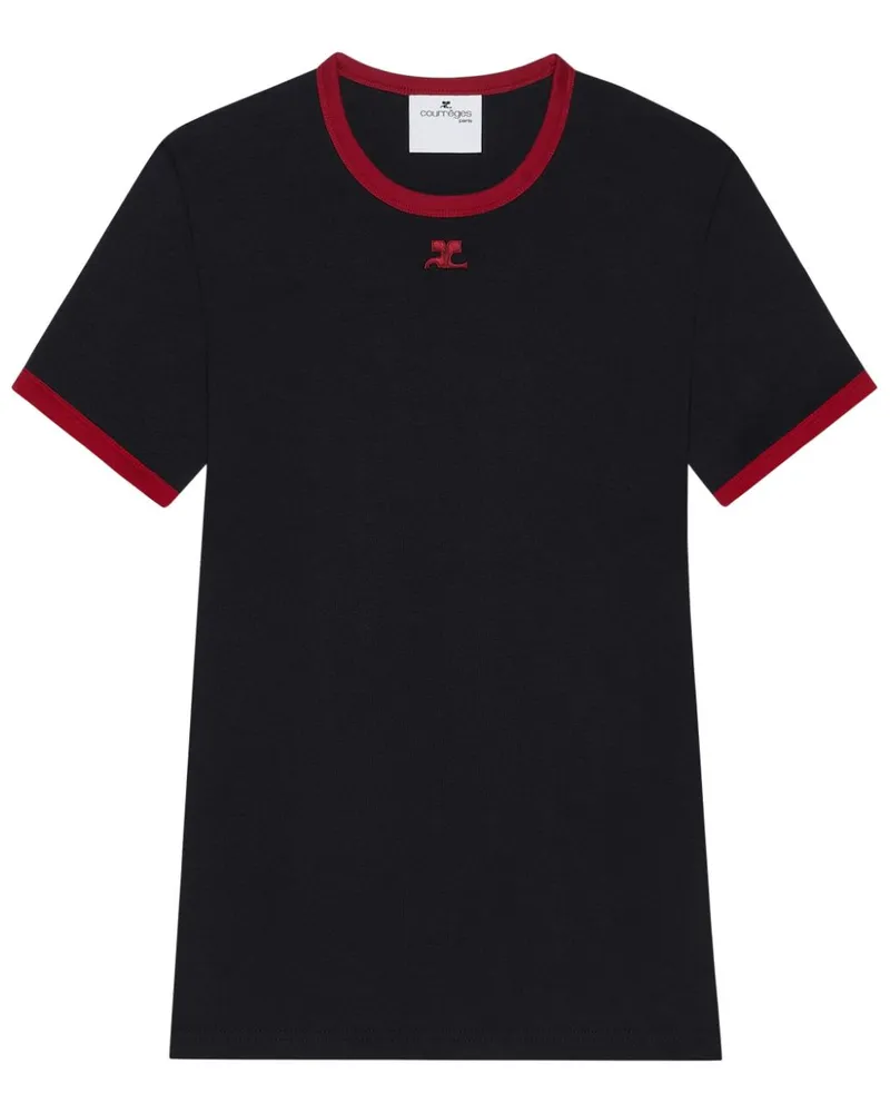 Courrèges Signature T-Shirt mit Kontrast - Schwarz Schwarz