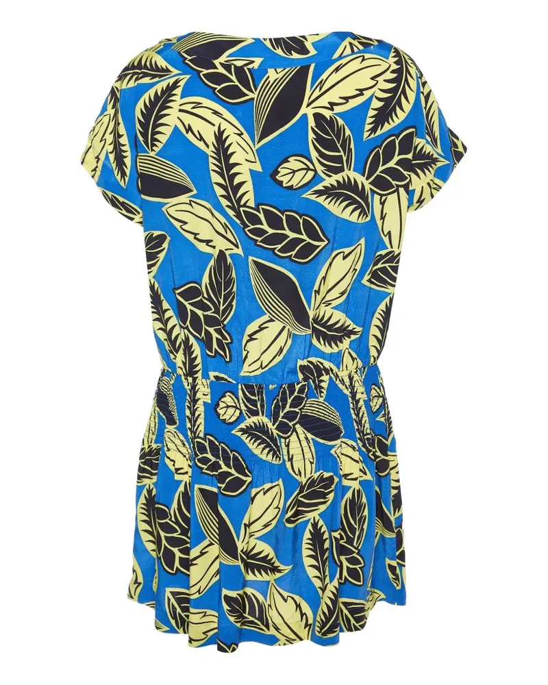 Moschino Gerafftes Minikleid mit Blatt-Print - Blau Blau