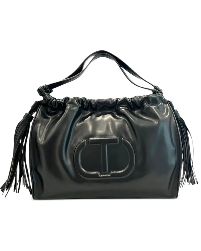 Twin-Set Schultertasche mit Fransen - Schwarz Schwarz