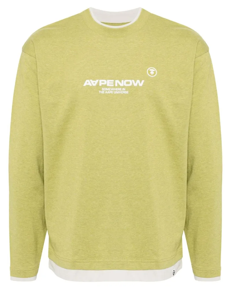 BAPE Langarmshirt mit Moonface-Stickerei - Grün Grün