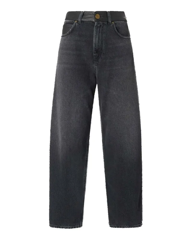 Pinko Weite Jeans mit Lederbesatz - Grau Grau