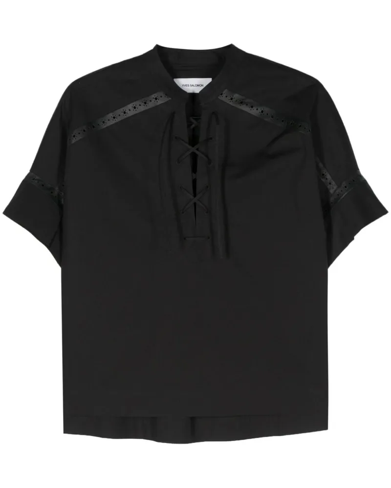 Yves Salomon Bluse mit Lederbesatz - Schwarz Schwarz