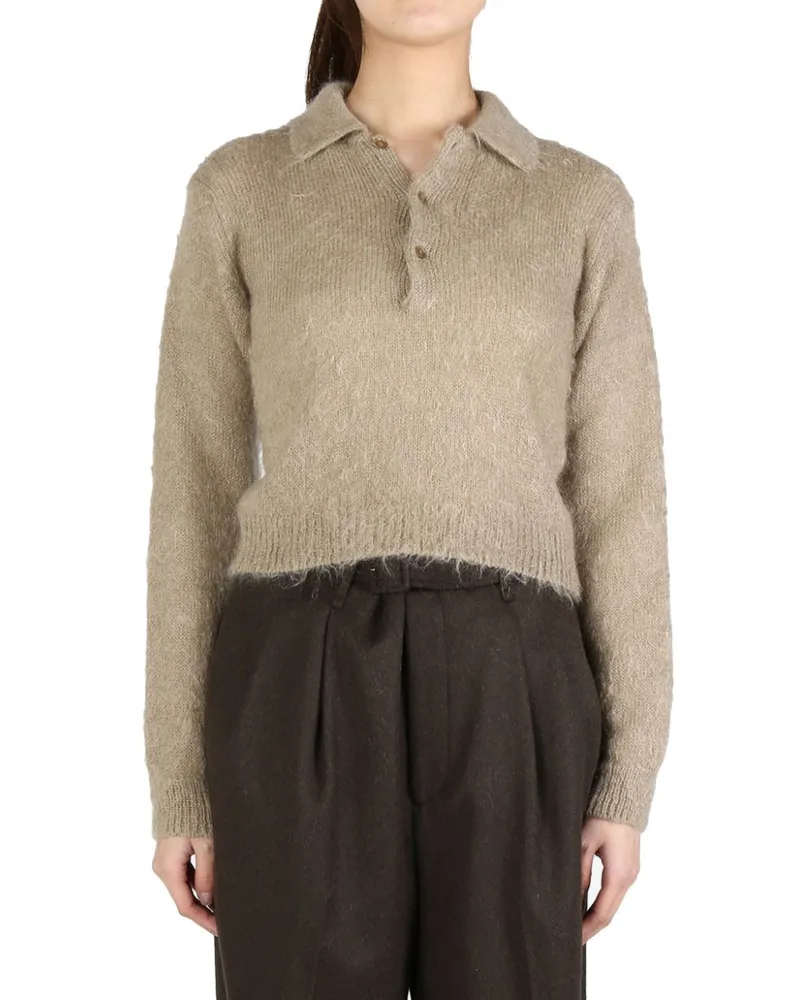 AURALEE brushed-effect polo shirt - Nude Nude
