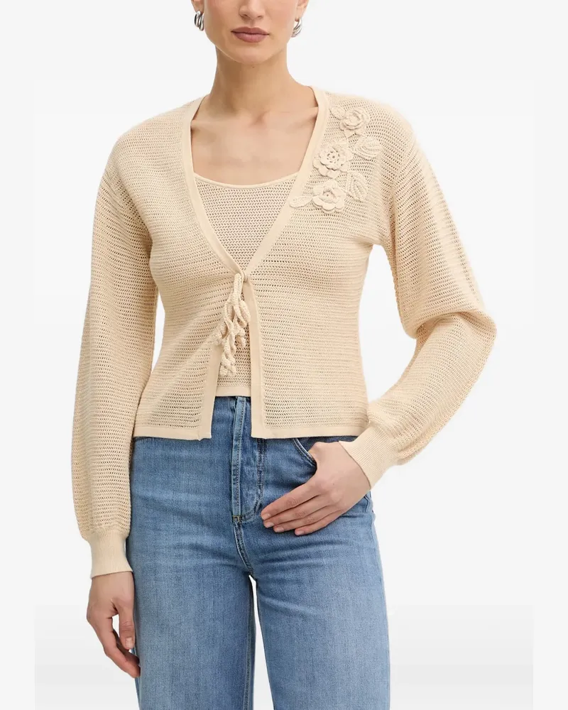 Twin-Set Cardigan in Lochstrick mit Blumenapplikation - Nude Nude