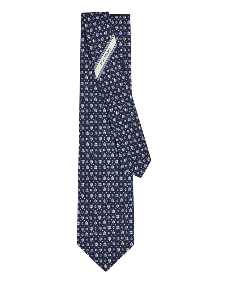 Ferragamo Seidenkrawatte mit Schildkröten-Print - Blau Blau